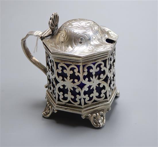 A Victorian pierced silver octagonal mustard, Thomas & Frederick Francis, London, 1857, height 88mm.